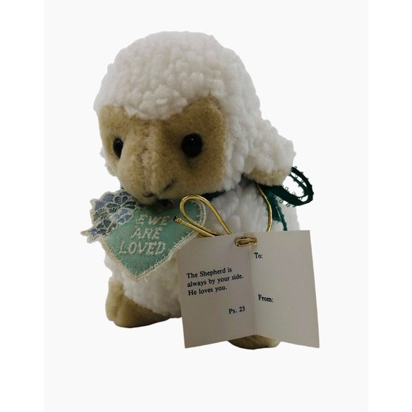 Lamb Plush Heart Tag Ewe Are Loved Stuffed Animal Green Bow Sherpa Easter - Picture 2 of 10